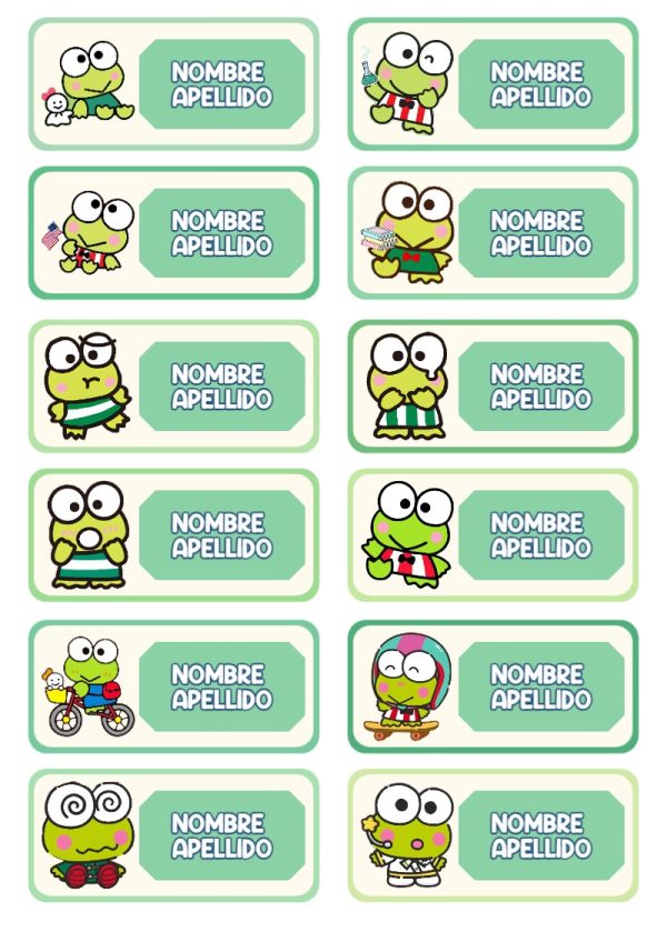 Etiquetas de Keroppi rana para primaria y preescolar - perfecto para organizar tus apuntes