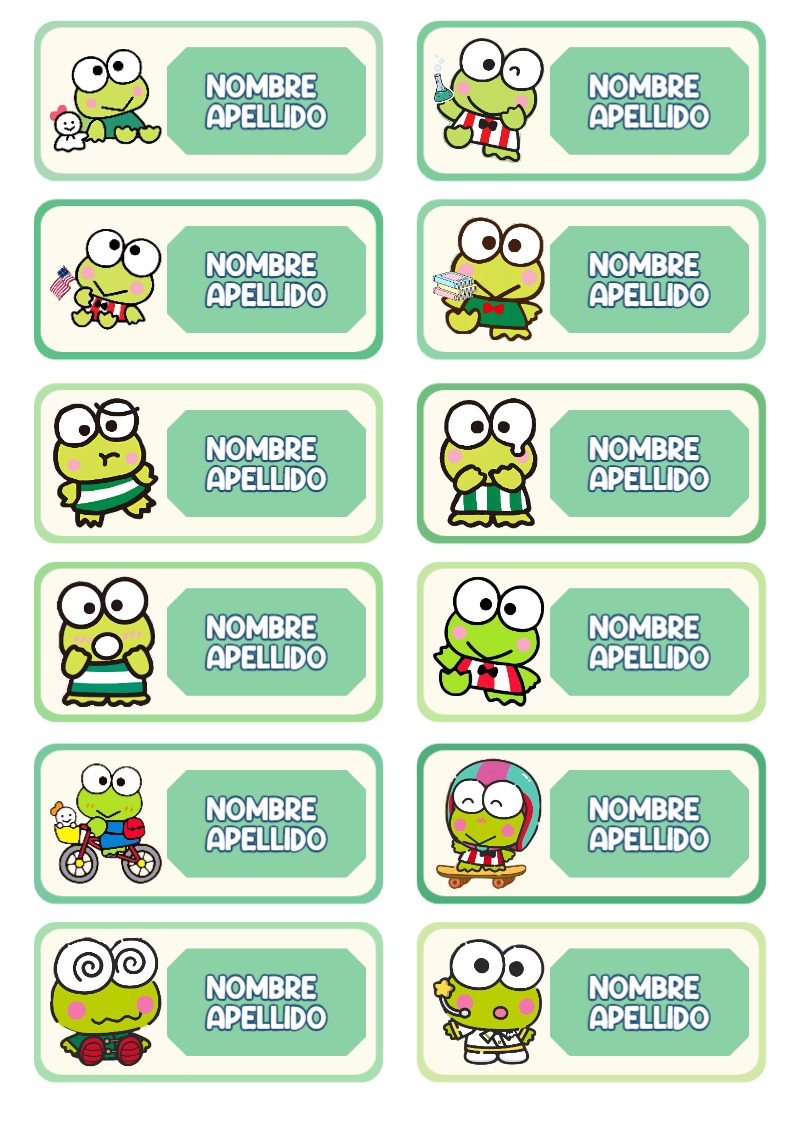 Etiquetas de Keroppi rana para primaria y preescolar - perfecto para organizar tus apuntes