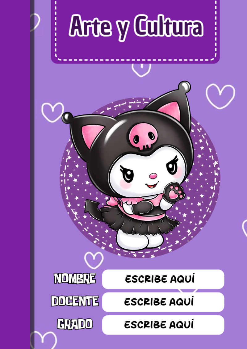 Portada de Kuromi Arte y Cultura para cuaderno bonita para imprimir - creación especial de Mini Canva