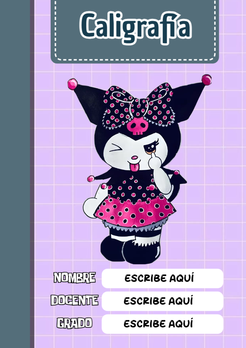 Portada de Kuromi Caligrafía para cuaderno en tamaño A4 - tendencia educativa 2026