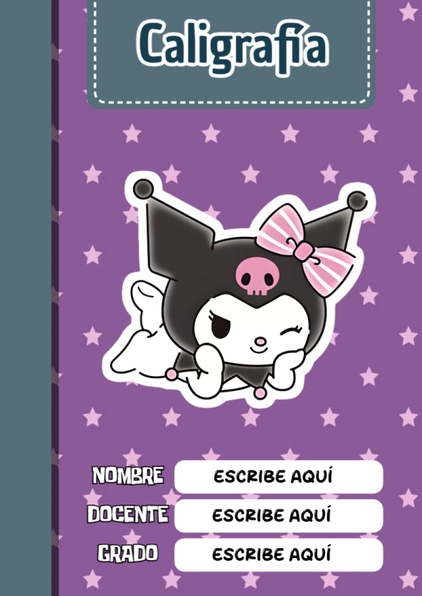 Portada de Kuromi Caligrafía Editable para Imprimir Gratis
