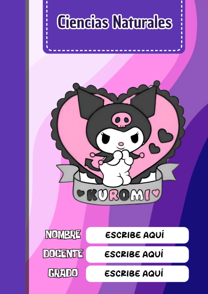 Portada de Kuromi Ciencias Naturales para cuaderno para niños de primaria - tendencia educativa 2026