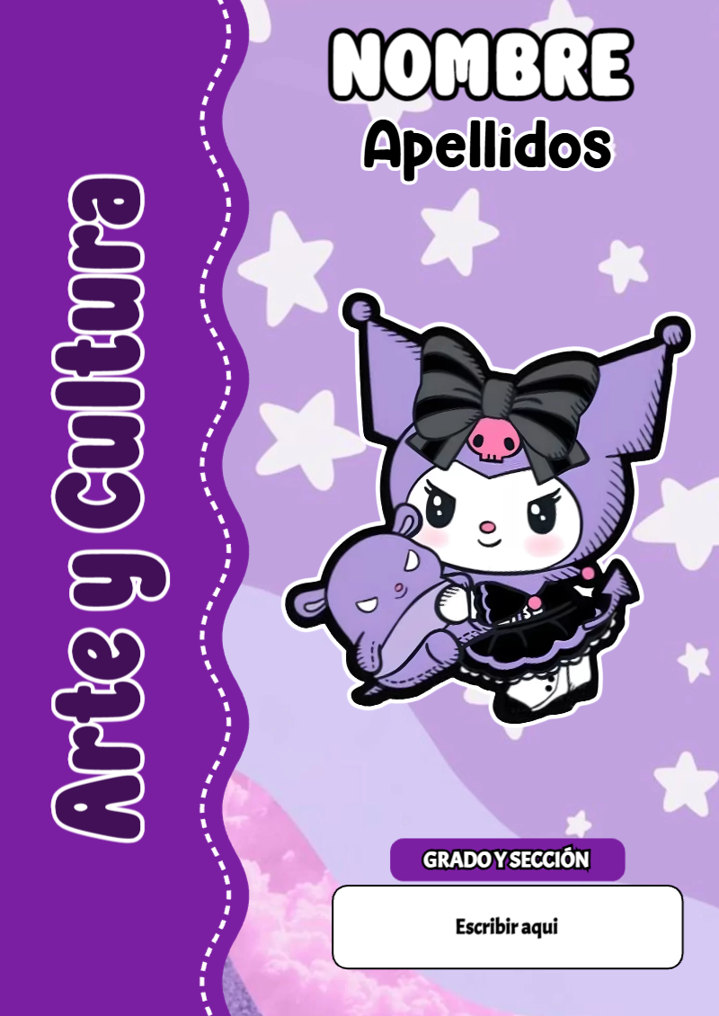 Portada de Kuromi de Arte y Cultura para cuaderno con diseño escolar - formato digital listo para usar