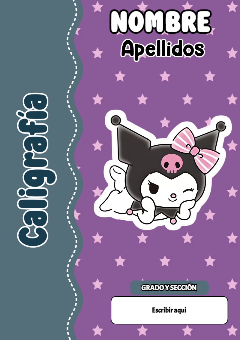 Portada de Kuromi de Caligrafía para cuaderno en formato A4 - estilo único para estudiantes