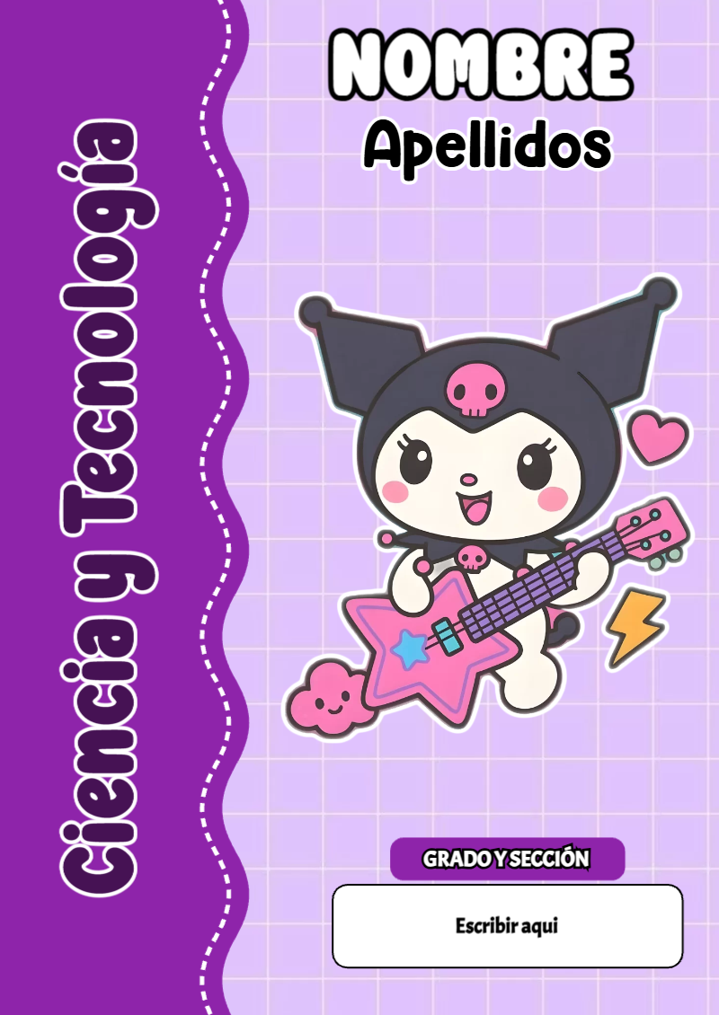 Portada de Kuromi de Ciencia y Tecnología para cuaderno con diseño bonito - formato digital listo para usar