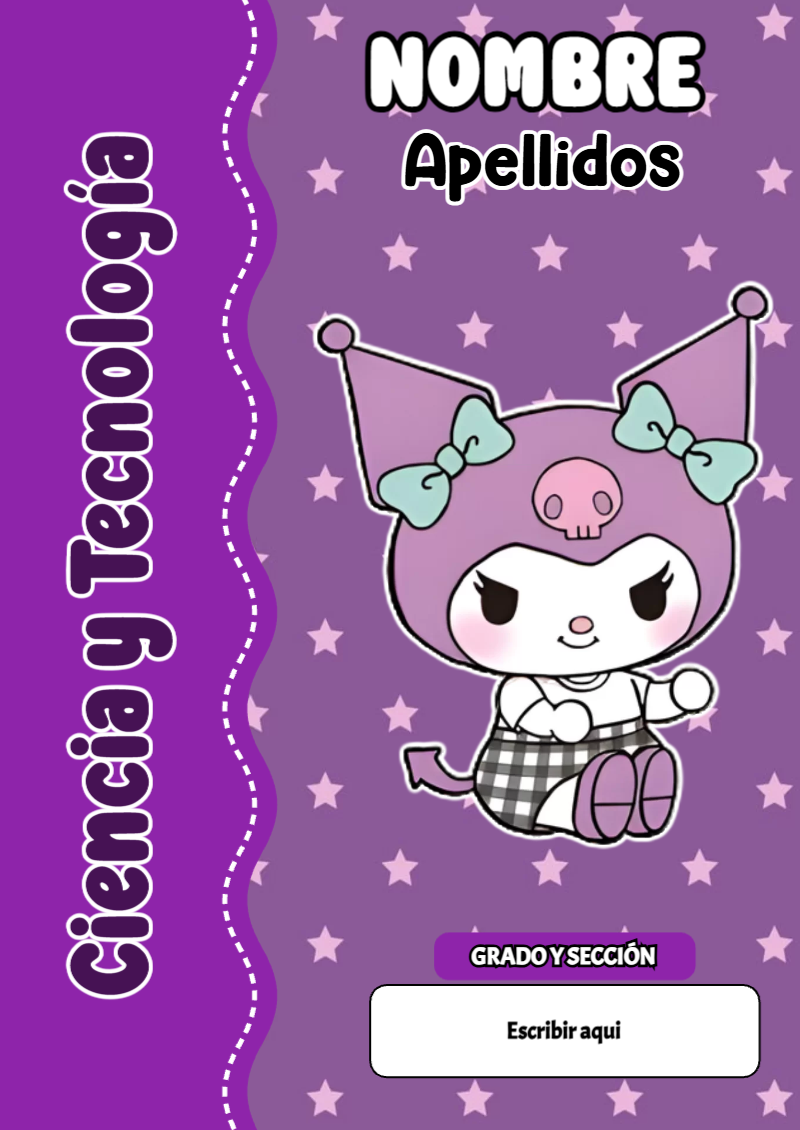 Portada de Kuromi de Ciencia y Tecnología para cuaderno bonita para imprimir - diseño exclusivo y original