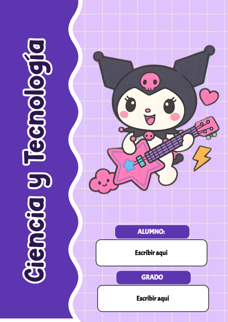 Portada de Kuromi de Ciencia y Tecnología para cuaderno escolar para imprimir gratis - estilo único para estudiantes