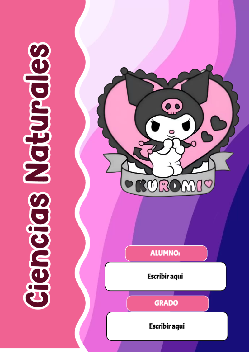 Portada de Kuromi de Ciencias Naturales para cuaderno bonita para imprimir - para todas las edades y grados
