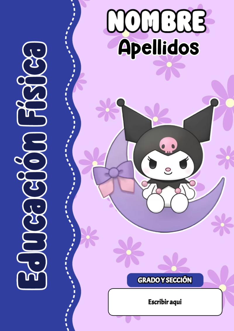 Portada de Kuromi de Educación Física para cuaderno con diseño bonito - ideal para el nuevo año escolar