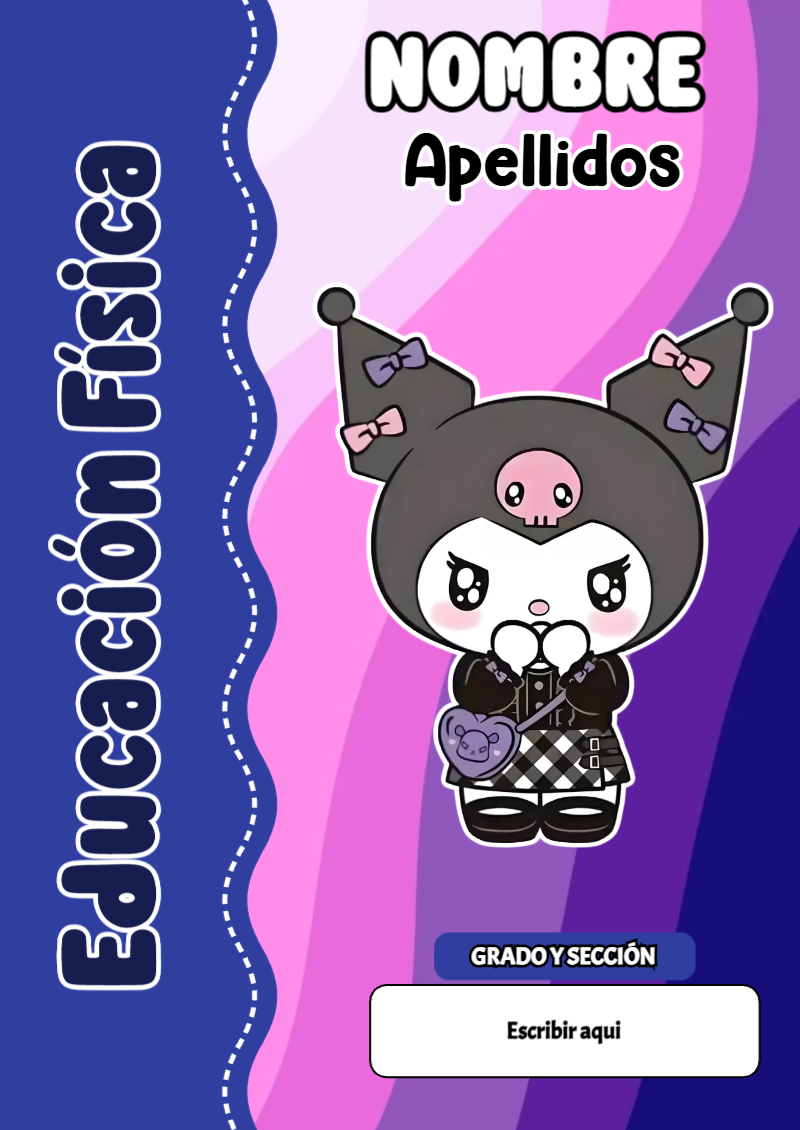 Portada de Kuromi de Educación Física para cuaderno escolar para imprimir gratis - perfecto para organizar tus apuntes