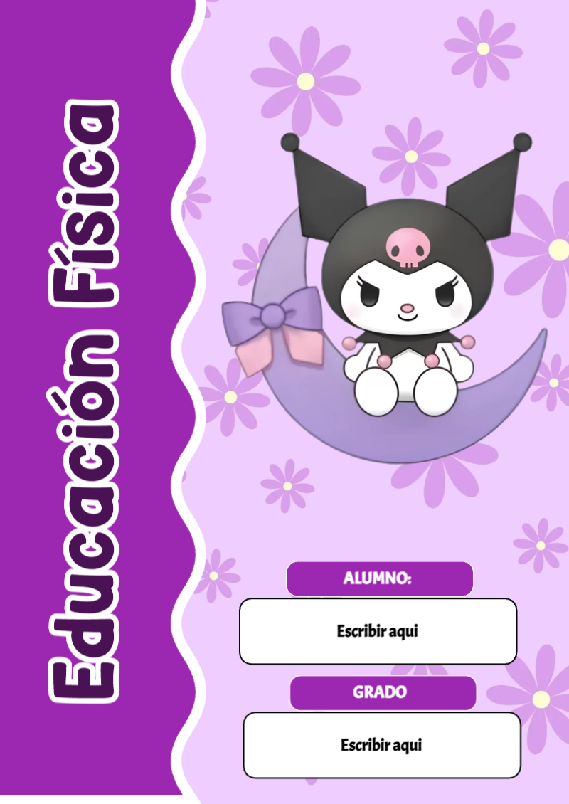 Portada de Kuromi de Educación Física para cuaderno escolar para imprimir gratis - ideal para cuadernos de espiral