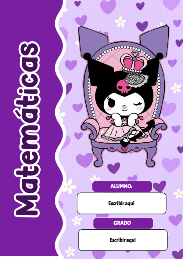 Portada de Kuromi de Matemáticas para cuaderno para primaria - para todas las edades y grados