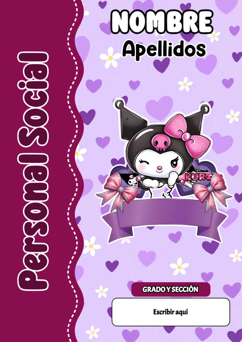 Portada de Kuromi de Personal Social para cuaderno escolar creativa - disponible para descarga gratuita