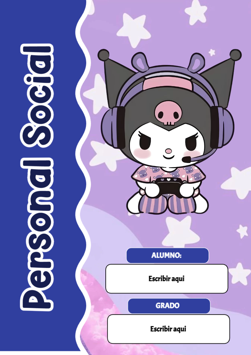 Portada de Kuromi de Personal Social para cuaderno para primaria - perfecto para organizar tus apuntes