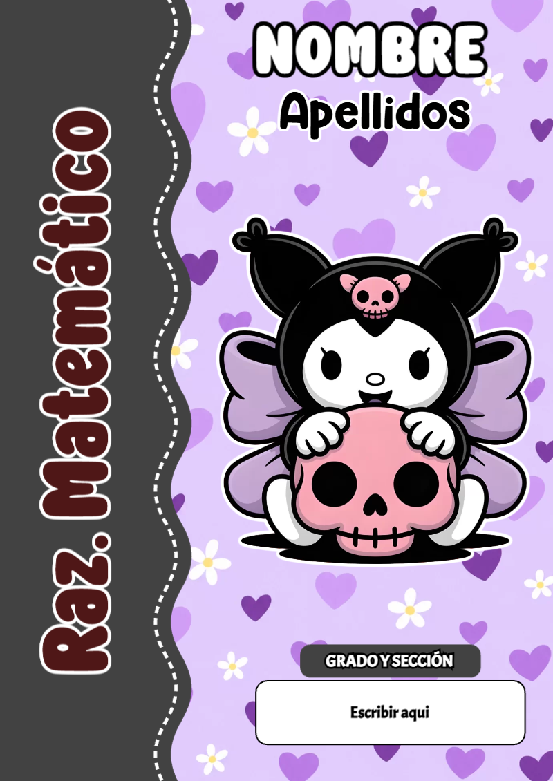Portada de Kuromi de Raz. Matemático para cuaderno escolar para imprimir gratis - tendencia educativa 2026
