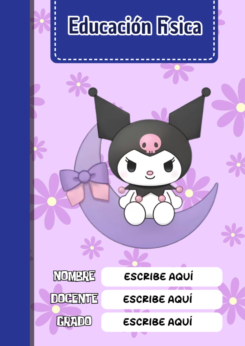 Portada de Kuromi Educación Física para cuaderno con estilo infantil - formato digital listo para usar