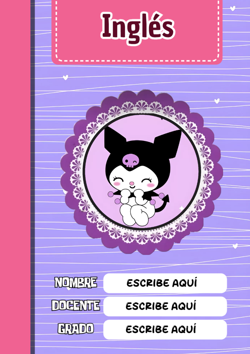 Portada de Kuromi Inglés Editable para Imprimir Gratis