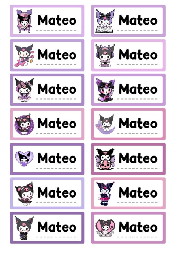 Etiquetas de Kuromi para primaria y preescolar - para personalizar tus materias