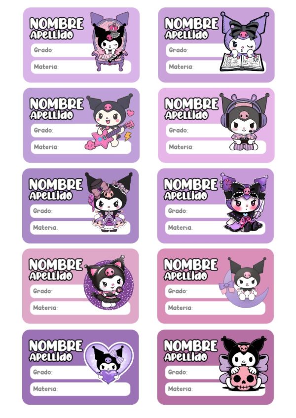 Etiquetas bonitas de Kuromi para el nuevo año escolar - diseño escolar moderno