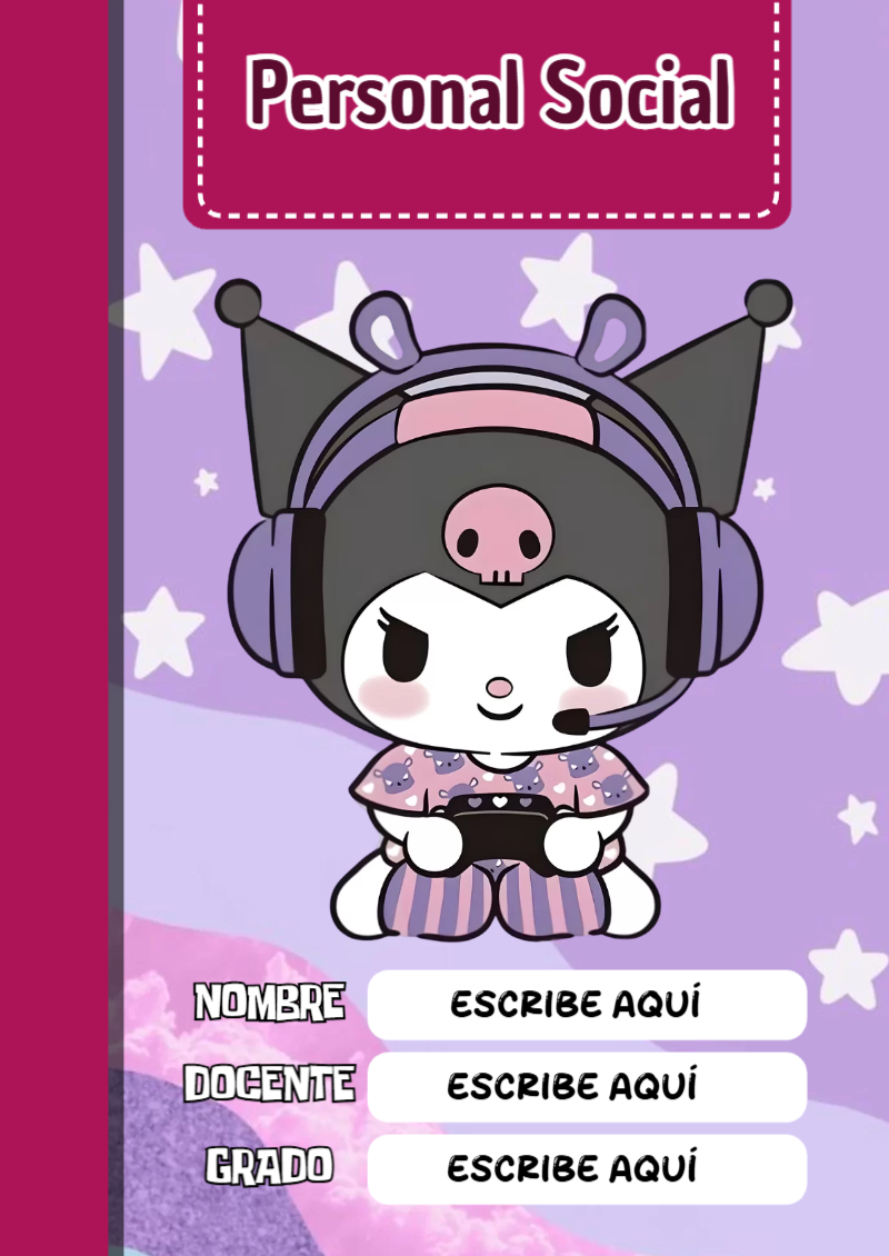 Portada de Kuromi Personal Social para cuaderno para niños de primaria - ideal para cuadernos de espiral