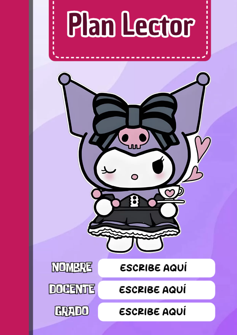 Portada de Kuromi Plan Lector para cuaderno bonita para imprimir - para el regreso a clases