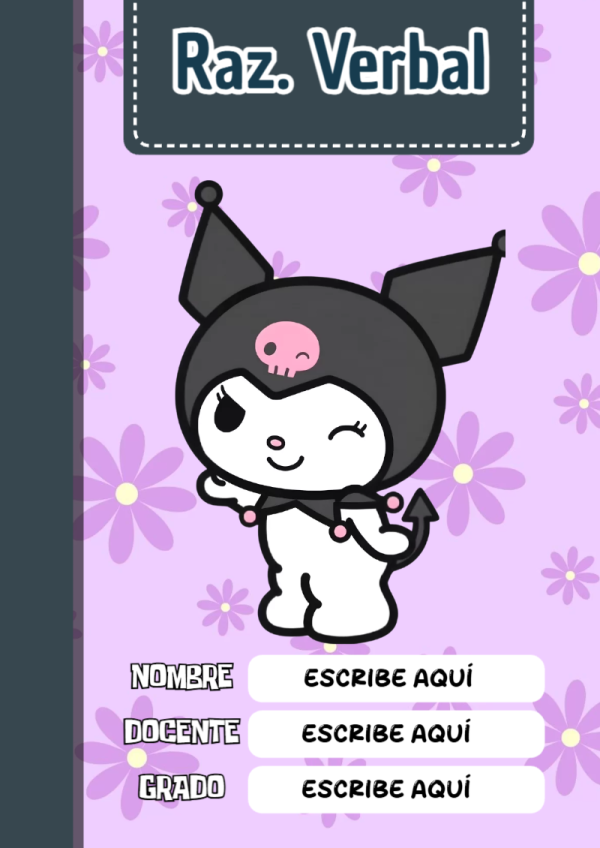 Portada de Kuromi Raz. Verbal Editable para Imprimir Gratis