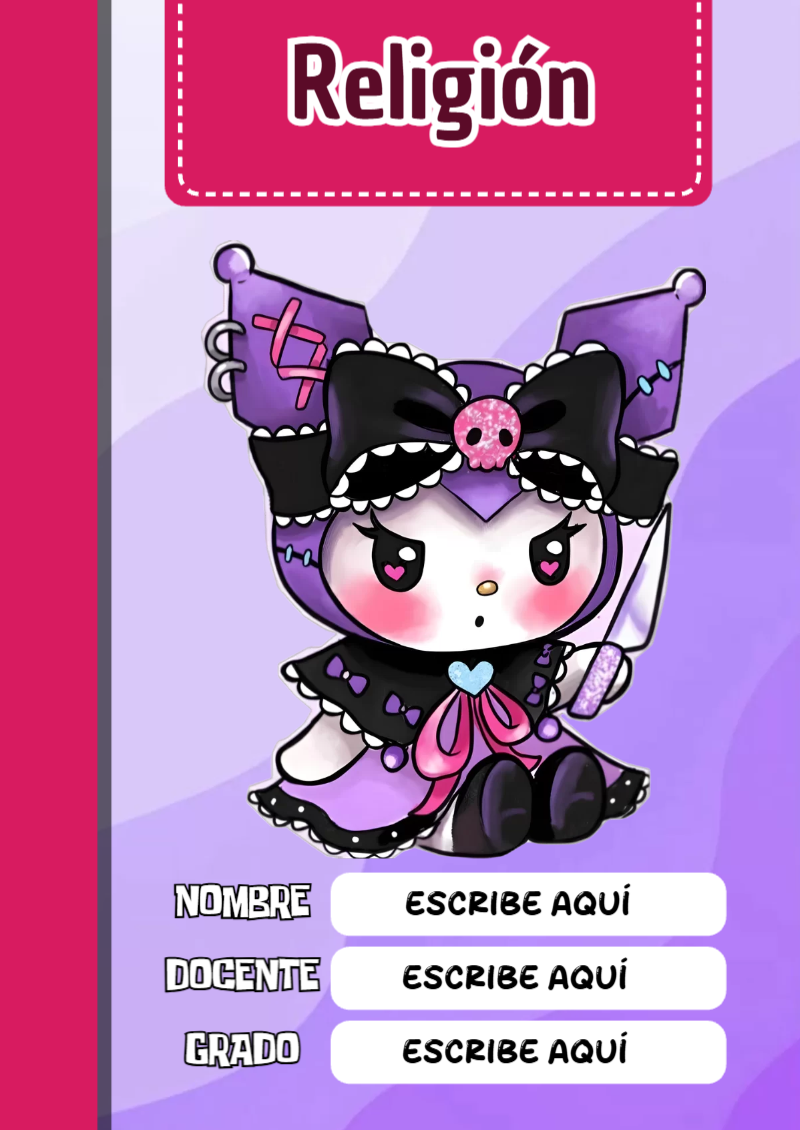 Portada de Kuromi Religión para cuaderno para niños de primaria - formato digital listo para usar