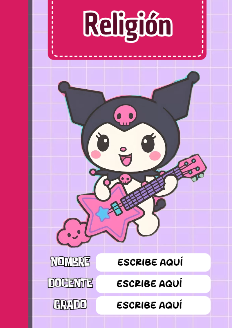 Portada de Kuromi Religión Editable para Imprimir Gratis