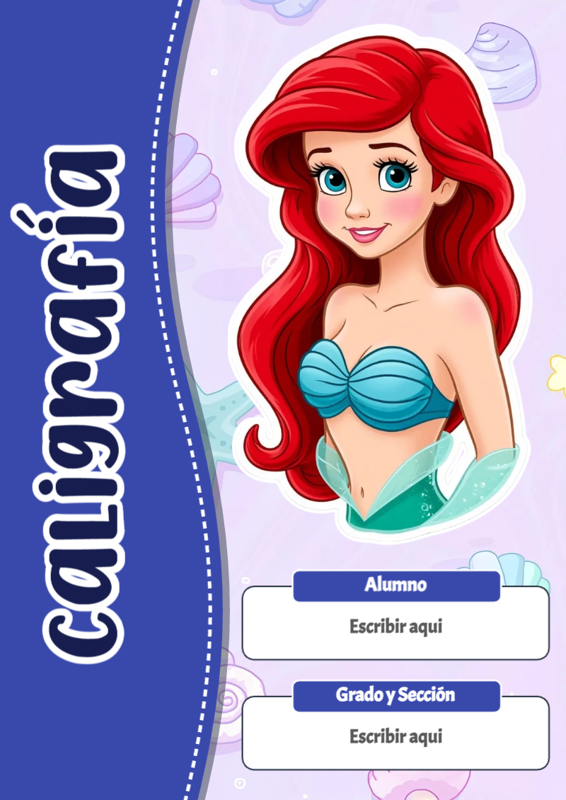 Portada de La Sirenita de Caligrafía para cuaderno con estilo creativo - disponible para descarga gratuita