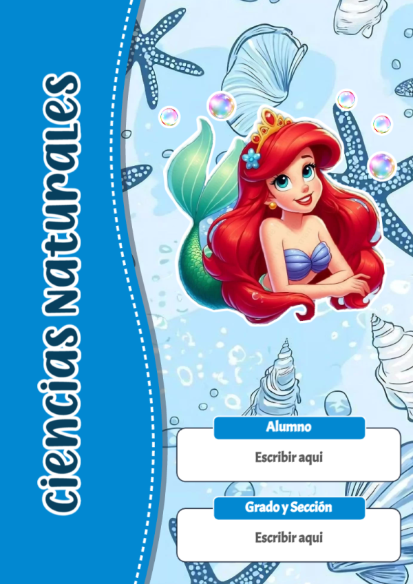 Portada de La Sirenita de Ciencias Naturales para cuaderno para niños de primaria - con colores vivos y llamativos