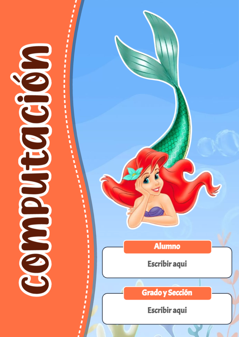 Portada de La Sirenita de Computación para cuaderno lista para imprimir en A4 - formato digital listo para usar