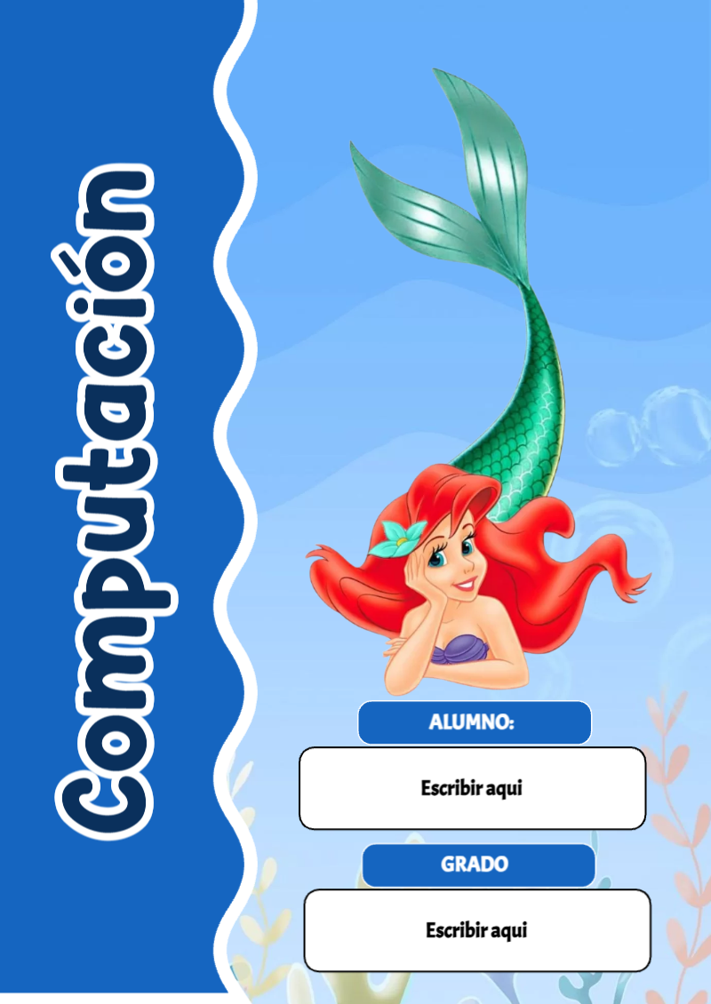 Portada de La Sirenita de Computación para cuaderno lista para imprimir en A4 - creación especial de Mini Canva