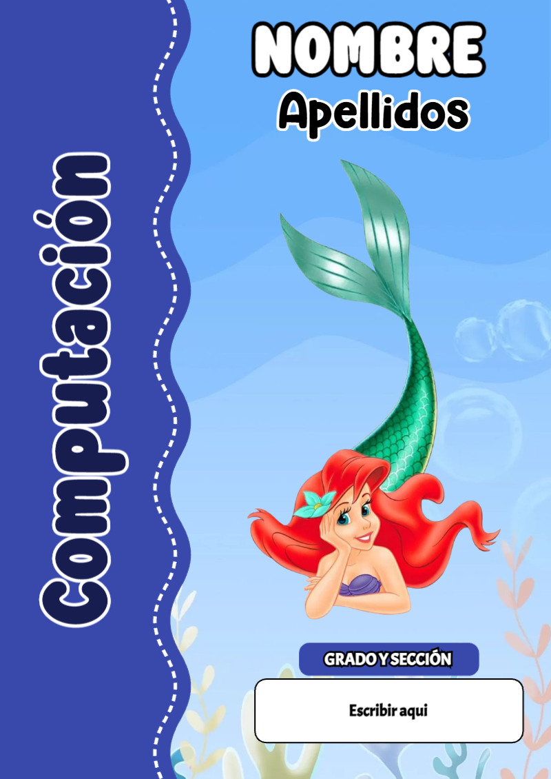 Portada de La Sirenita de Computación Editable para Imprimir Gratis