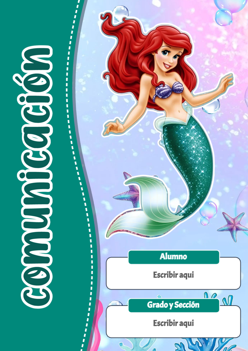 Portada de La Sirenita de Comunicación para cuaderno lista para imprimir en A4 - ideal para cuadernos de espiral