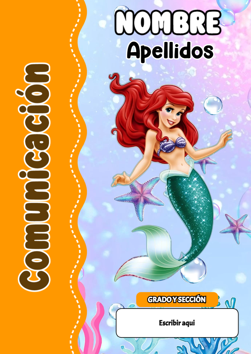 Portada de La Sirenita de Comunicación para cuaderno llamativa y bonita - formato digital listo para usar