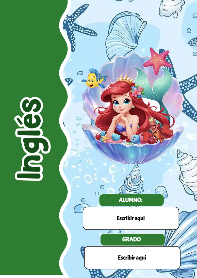 Portada de La Sirenita de Inglés para cuaderno con estilo infantil - versión premium para imprimir