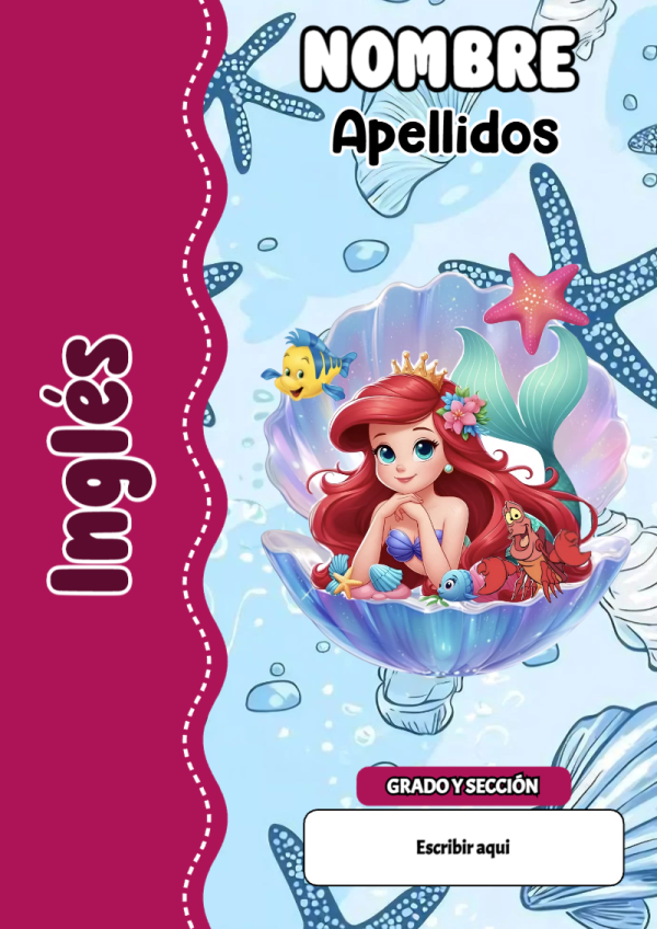 Portada de La Sirenita de Inglés para cuaderno escolar para imprimir gratis - diseño exclusivo y original