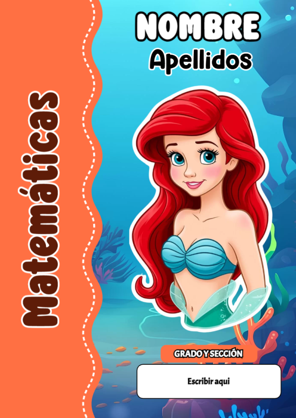 Portada de La Sirenita de Matemáticas para cuaderno personalizada para imprimir - creación especial de Mini Canva