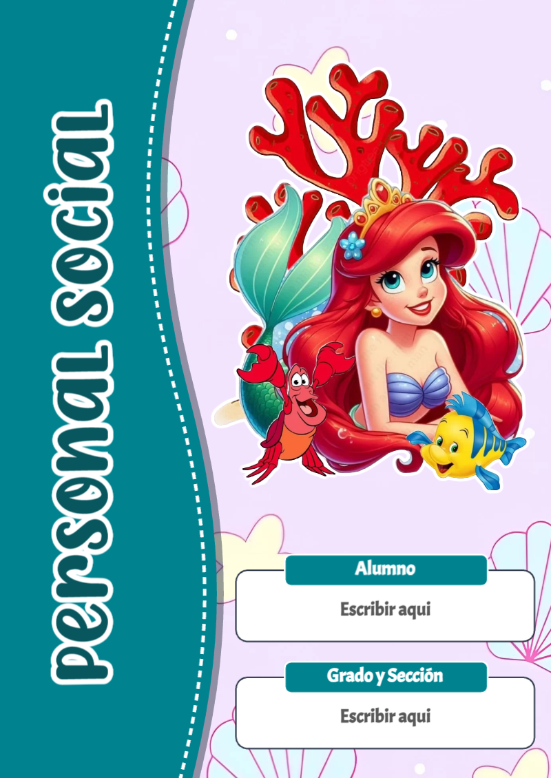 Portada de La Sirenita de Personal Social para cuaderno ideal para niños - con colores vivos y llamativos