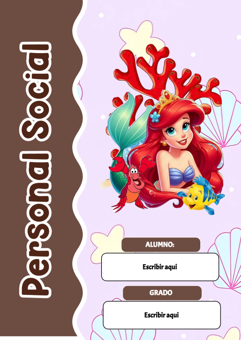 Portada de La Sirenita de Personal Social para cuaderno llamativa y bonita - perfecto para organizar tus apuntes