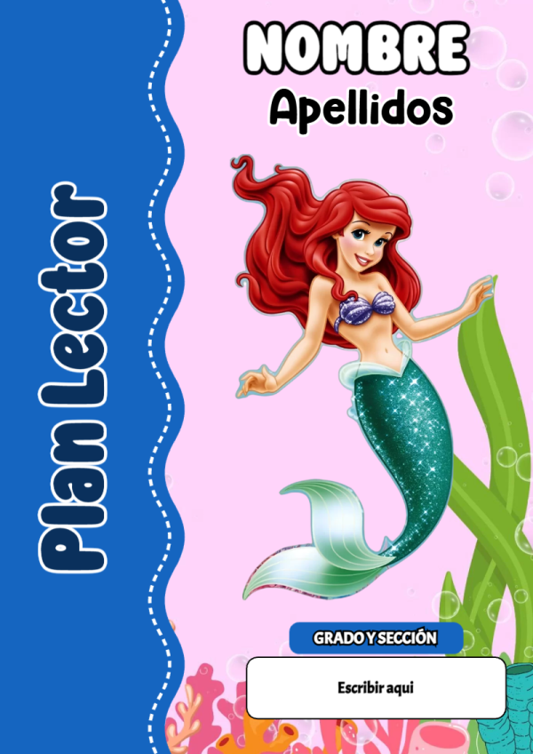 Portada de La Sirenita de Plan Lector para cuaderno con estilo creativo - diseño escolar moderno