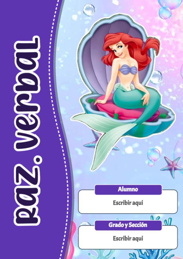Portada de La Sirenita de Raz. Verbal para cuaderno escolar creativa - disponible para descarga gratuita