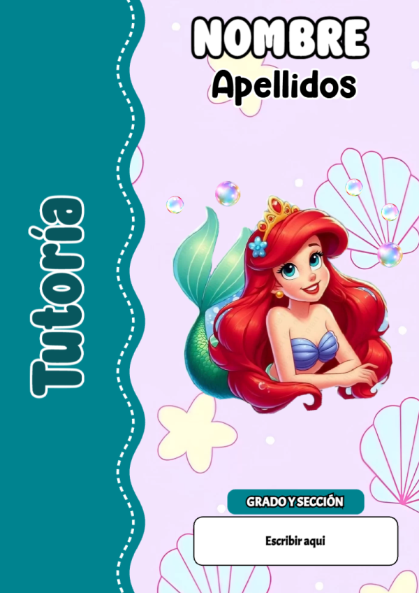 Portada de La Sirenita de Tutoría para cuaderno llamativa y bonita - diseño exclusivo y original