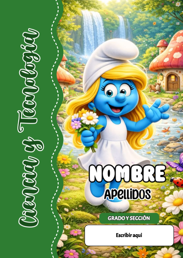 Portada de Los Pitufos de Ciencia y Tecnología para cuaderno en tamaño A4 - disponible para descarga gratuita