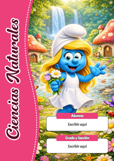 Portada de Los Pitufos de Ciencias Naturales para cuaderno bonita para imprimir - para personalizar tus materias