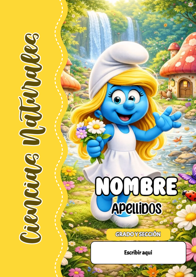 Portada de Los Pitufos de Ciencias Naturales para cuaderno con diseño bonito - con colores vivos y llamativos