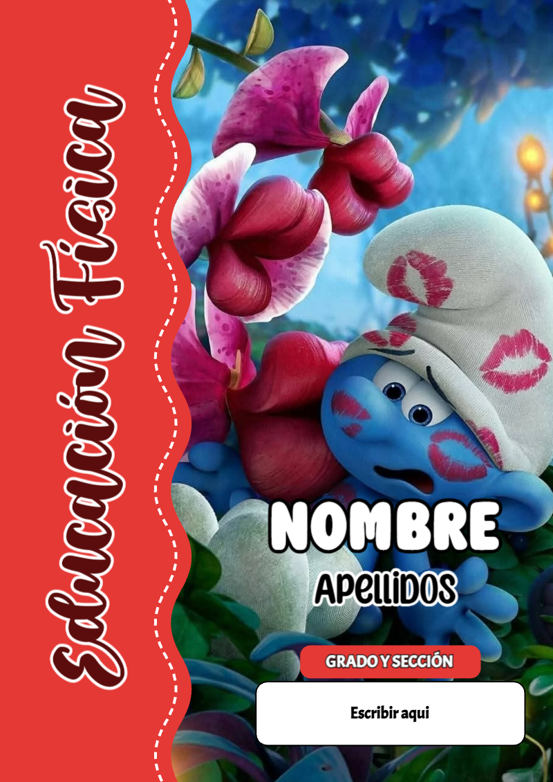 Portada de Los Pitufos de Educación Física para cuaderno con diseño escolar - para el regreso a clases