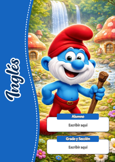 Portada de Los Pitufos de Inglés para cuaderno bonita para imprimir - formato digital listo para usar