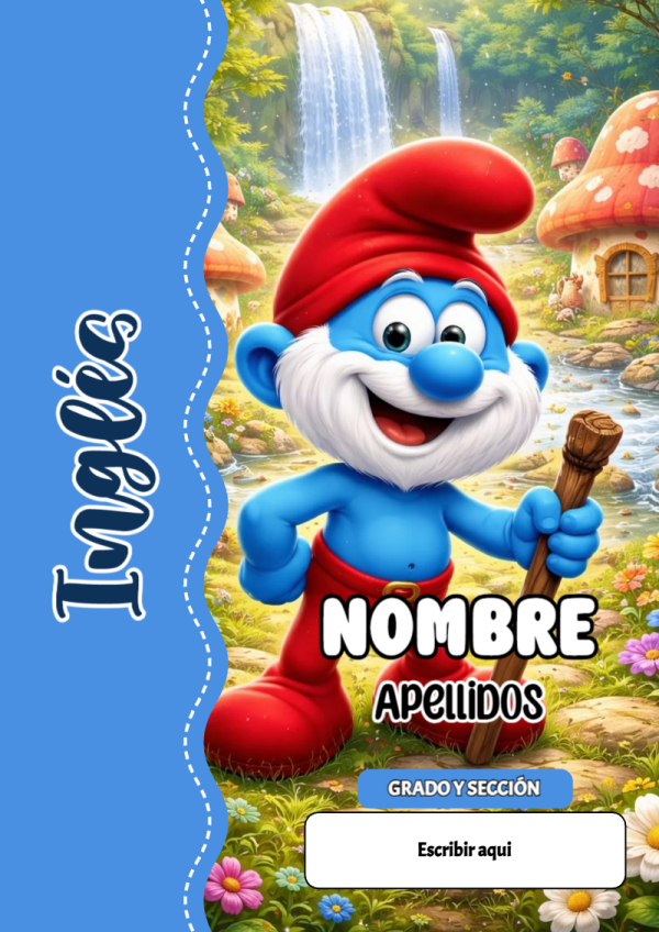 Portada de Los Pitufos de Inglés para cuaderno bonita para imprimir - creación especial de Mini Canva
