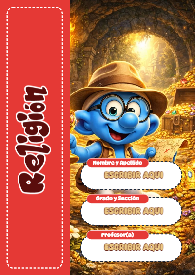 Portada de Los Pitufos de Religión para cuaderno en tamaño A4 - ideal para el nuevo año escolar